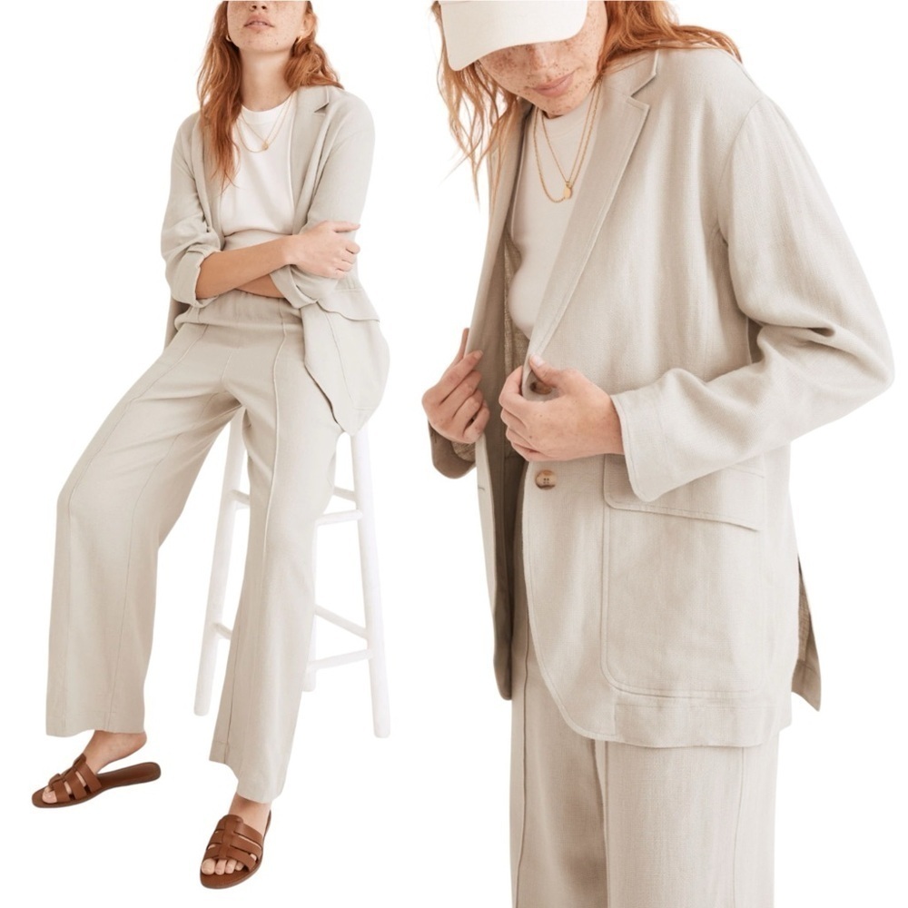 MADEWELL‎ Breezewoven Larsen Linen Blazer and Pull On High Rise Pant Suit Set
